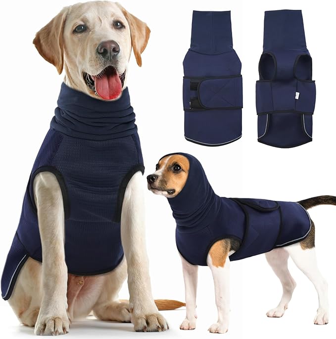 IDOMIK Dog Anxiety Calming Hoodie, Breathable Dog Jacket Vest for Thunderstorms, Fireworks, Vet Visits, Separation, Noise Block & Ear Protection Recovery, Blue, S