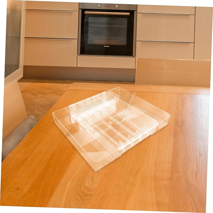 Expandable Cutlery Tray Drawer Organizer Multi-compartment Silverware Storage Box for Kitchen Pantry Silverware Organizer Lid