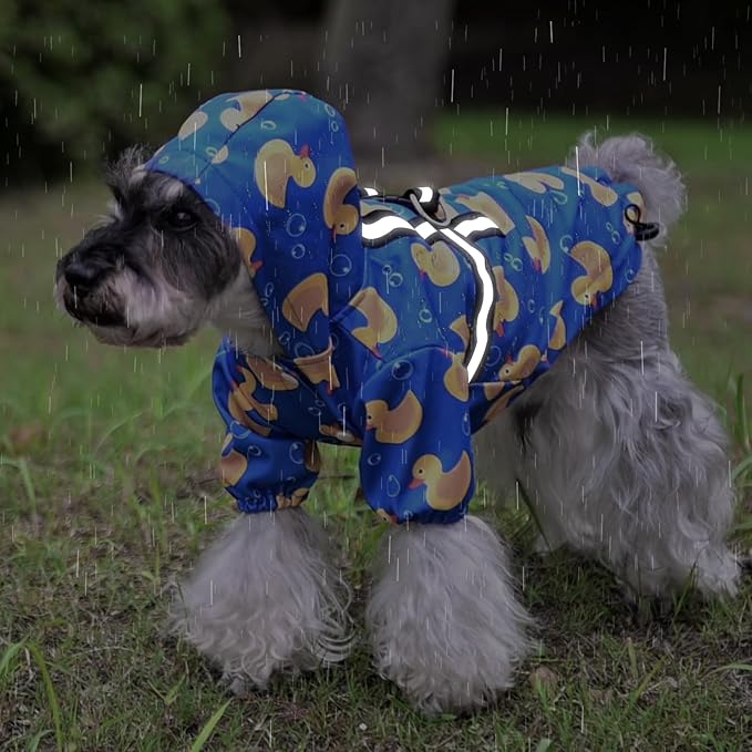 PUPTECK Dog Raincoat with Hood & Harness Built-in, Waterproof Dog Rain Jacket Slicker Poncho Reflective Vest Clothes for Rainy Snowy Winter Cold Days, Blue Duck XS