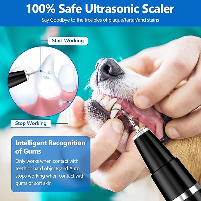 Plaque Remover for Teeth - Pet Ultrasonic Cleaner - Teeth Cleaning Kit for Tartar and Stains - Suitable for Dogs and Cats (Black)