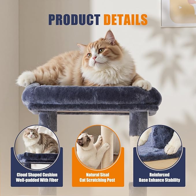 63 inch Multi-Level Cat Tree Tower 63 with Scratching Posts, Cozy Perches and Stable Climbing Platform for Indoor Cats,Dark Grey