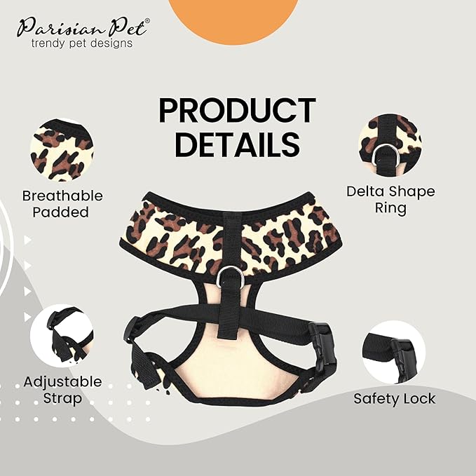 Parisian Pet Leopard Print Pet Harness Comfortable, Adjustable for Dogs & Cats