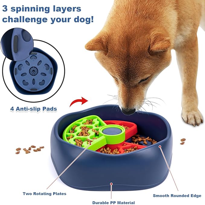 Interactive Pet Puzzle Slow Feeder Bowl - Innovative Rotating Design, Anti-Gulping, Promotes Digestion & Mental Stimulation, Non-Slip Food Dispenser for Small & Medium Dogs & Cats (Red & Green)