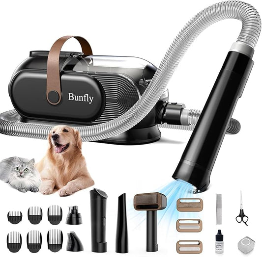 Bunfly Dog Grooming Kit with 13000kpa Strong Grooming & Vacuum Suction 99% Pet Hair,3L Capacity,11 Grooming Tools Dogs Cats and Other Animals,Home and Car Cleaning -Black