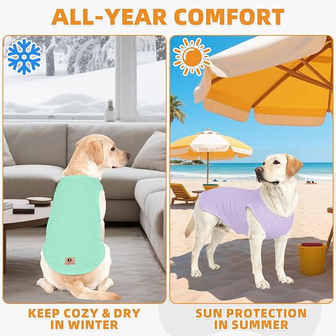 KOOLTAIL Dog Clothes for Large Dogs Boys Girls, 2 Pack Cotton Comfortable Dog T Shirts Coats for Outdoor, UV & Insect Protection Anti-Hair Loss & Lightweight Pet Vest Tank Tops Apparel,Green&Purple,XL