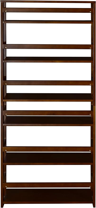 Niche Flip Flop 67 Inch Folding 6-Shelf Bookcase, No Tools Assembly, Sturdy Solid Wood, Easy Setup, Space-Saving Bookshelf for Home, Office, Dorm, Living Room, Bedroom, Mocha Walnut Finish