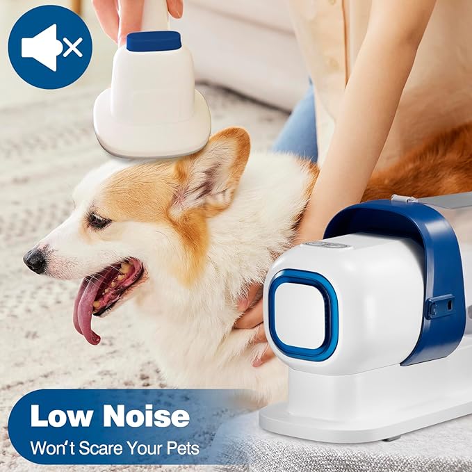Pet Dog Grooming Vacuum Kit with 2.3L Capacity Larger Pet Hair Dust Cup Dog Brush Vacuum for Shedding Vacuum Cleaner with 4 Proven Grooming Tools（Blue）