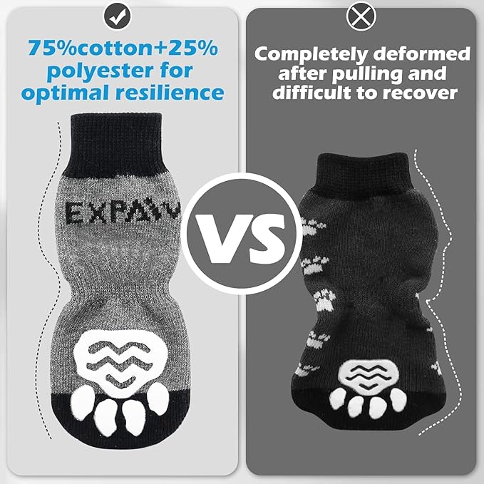 EXPAWLORER 6PCS Anti-Slip Dog Socks to Prevent Licking Paws,Dog Shoes for Hot Pavement,Best Paw Protector Traction Control on Hardwood Floor,Dog Booties for Puppy Small Medium Large Senior Dogs