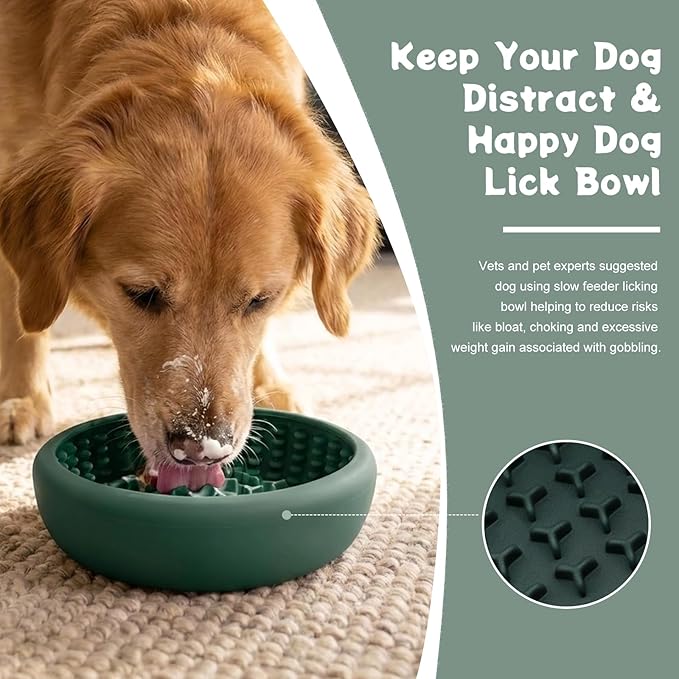 Dog Lick Bowl, Anxiety Relief Slow Feeder Lick Mat for Dogs, Non-Slip Freeze Licking Bowls Enrichment Puzzle Pet Feeding Treat Dispenser for Distraction, Silicone Lick Pads for All Dogs(Green, Small)