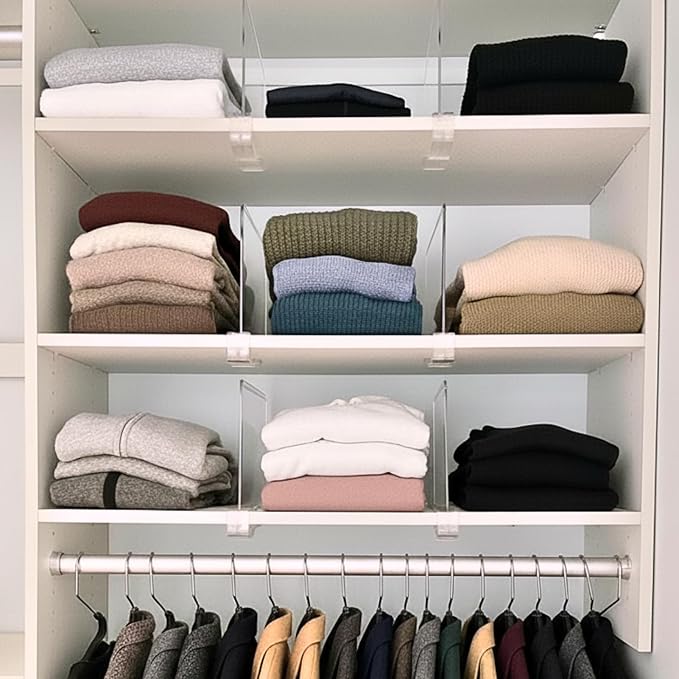 Shelf Dividers Purse Organizer for Closet: 11-inch Tall(Higher Version) Acrylic Sweater Organizer - Upgraded Extra Height for Large Handbags, Totes, Clothes, Towels on Wood Shelves 4-Pack