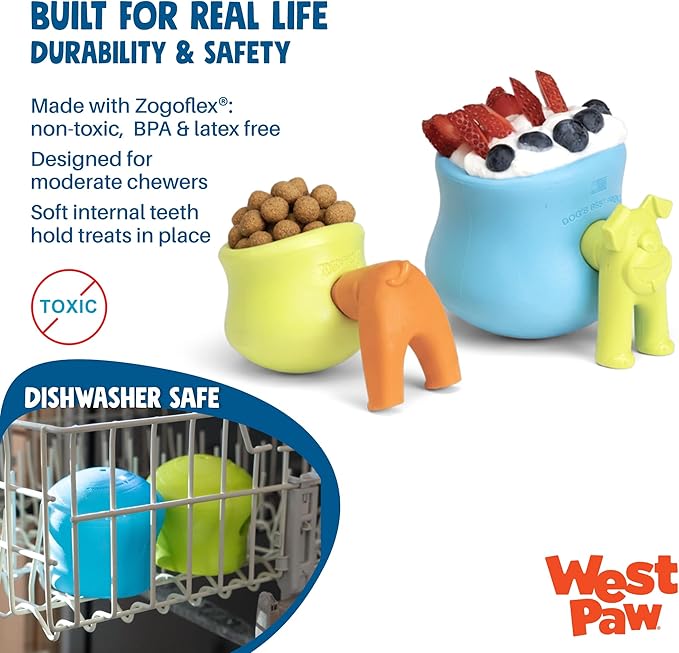 WEST PAW Zogoflex Toppl Interactive Treat Dispensing Puzzle Dog Toy for Mental Stimulation & Enrichment-Holds Kibble & Treats-Lickable, Freezable & Dishwasher Safe-Made in USA-Small-Clover Green