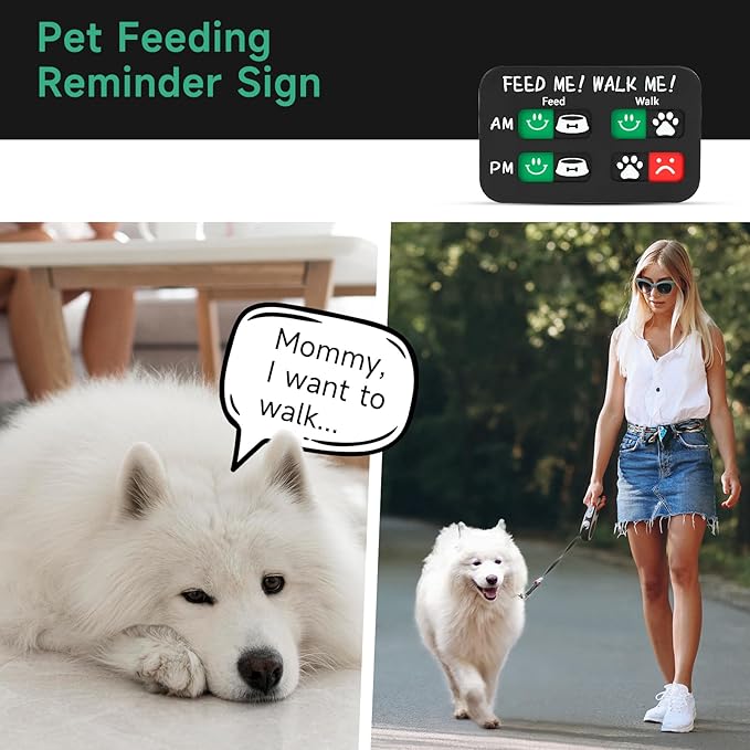 YAUYIK Pet Feeding Reminder Magnet, Dog Fed Sign Tracker, Puppy Feeding Schedule Chart, AM/PM Daily Indication Chart Feed/Walk Your Pets, Helps You to Track Pet Feeding & Walking （Black）