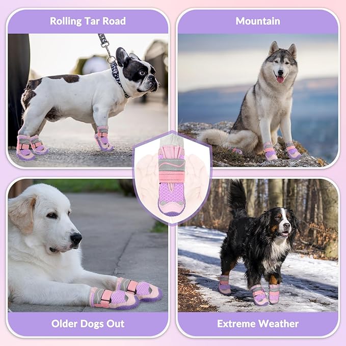 SlowTon Dog Shoes for Large Small Medium Dogs - Breathable Dog Boots for Summer Hot Pavement, Paw Protector for Outdoor Walking Winter Snow, Anti-Slip Rubber Dog Booties for Hard Floor (Pale Pink, 8)