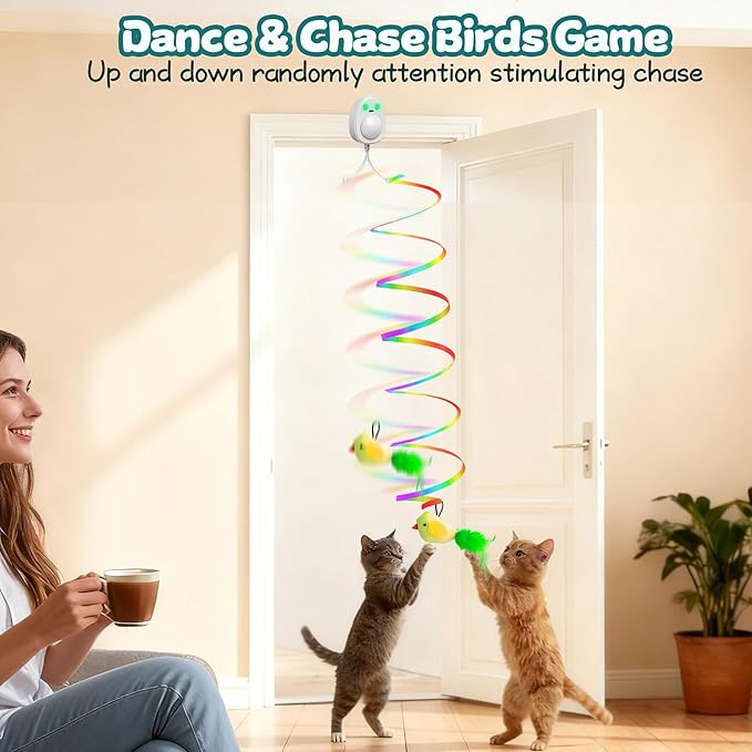 Hanging Door Feather Toy Mouse & Ribbon Wand Teaser-Flying Birds cat Toys