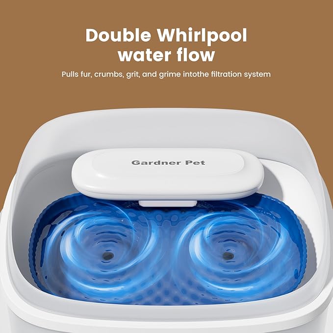 Gardner Pet 1 Gallon Pet Water Fountain, Vortex Dog Water Dispenser, Ultra Quiet Automatic Cat Fountain with Filter, Splash-Proof, Easy to Clean,Without Adapter(UV,White)