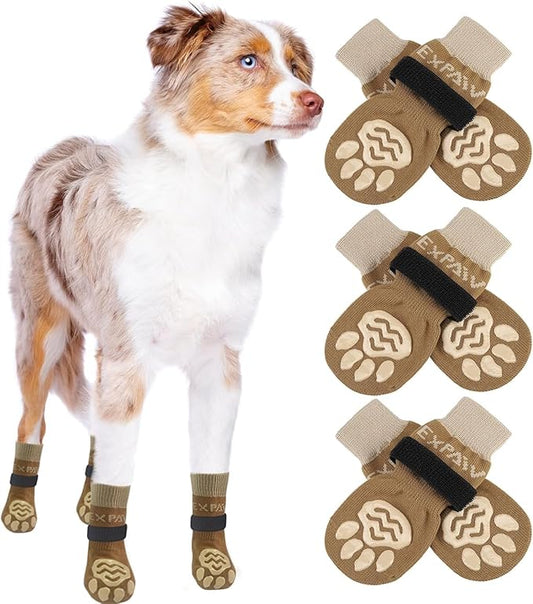 EXPAWLORER 6PCS Anti-Slip Dog Socks to Prevent Licking Paws,Dog Shoes for Hot Pavement,Best Paw Protector Traction Control on Hardwood Floor,Dog Booties for Puppy Small Medium Large Senior Dogs