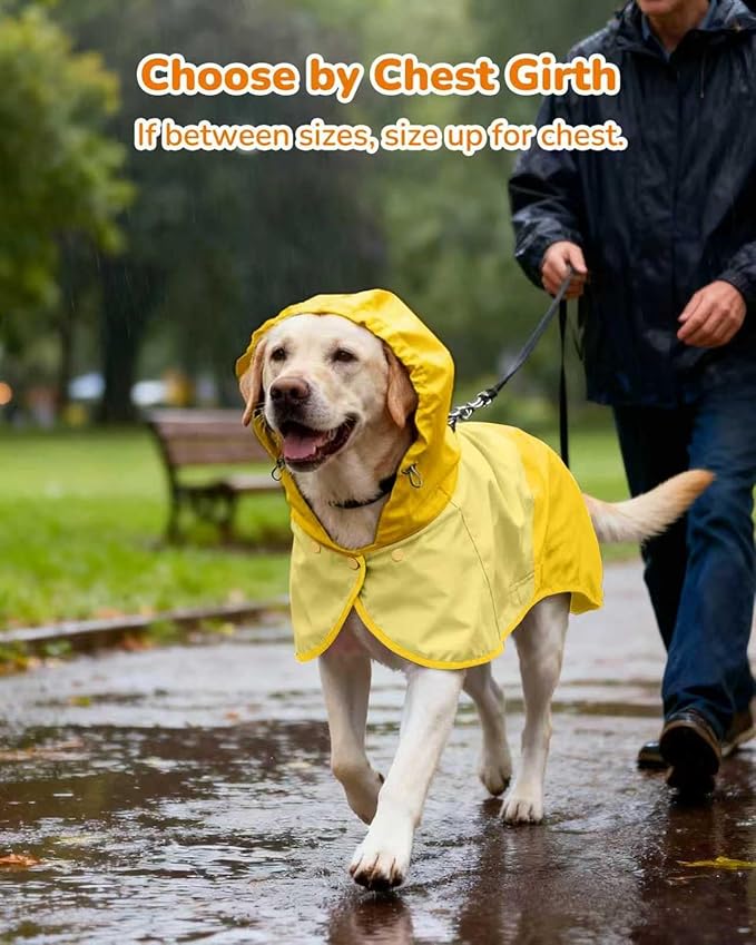 Dog Raincoat, Waterproof Dog Rain Jacket with Hood, Rain Coat for Small Dogs with Leash Hole, Raincoat Extended Dog Poncho Coverage to The Leg, Easy On/Off Rainwear Yellow, XS