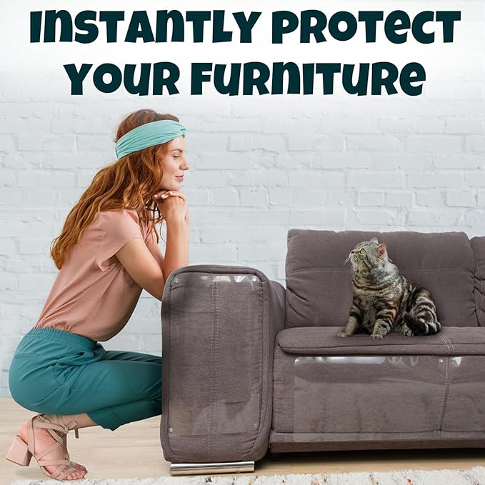 Anti Cat Scratch Furniture Protector, 24-Pack Couch Protector from Cat Claws – Heavy-Duty, Easy-to-Apply Scratching Deterrent and Shield for Sofa Corners, Walls, Doors- with 124 Twist Pins