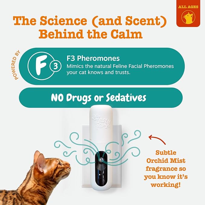 Zesty Paws Cat Pheromones Calming Diffuser Plug-in Starter Kit – Cat Calming Diffuser for Stress, Urine Spraying, Scratching, Excessive Grooming & Aggression – 1 Refill