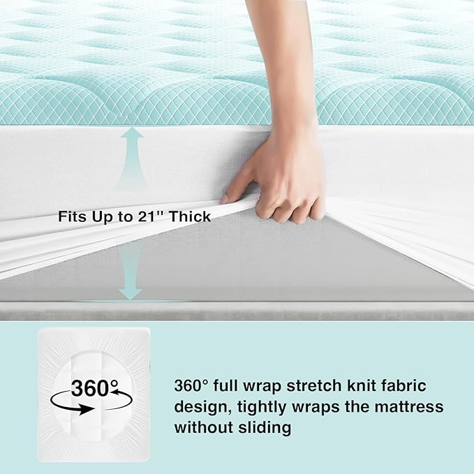 Novilla Cooling Mattress Topper Twin Size,Mattress Pad with Deep Pocket for 8-21" Mattress,Soft Mattress Cover for Back Pain Relief,3D+7D Down Alternative Bed Topper for Hot Sleepers
