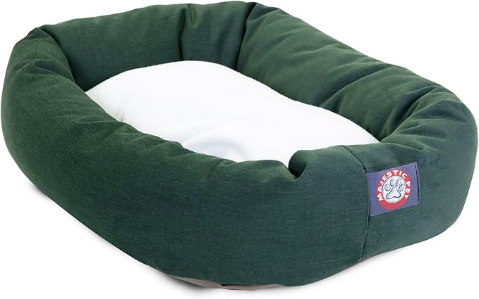Majestic Pet 52 inch Green & Sherpa Bagel Dog Bed Products, 52.0"L x 35.0"W x 14.0"Th