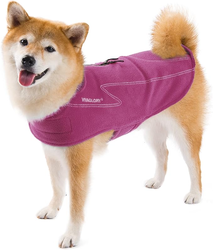 VIVAGLORY Dog Fleece Coat Warm Jacket with Hook and Loop Fastener, Easy to Take on and Off, Winter Vest Sweater for Small Medium Large Dogs Puppy Windproof Clothes for Cold Weather, Fuchsia, XS