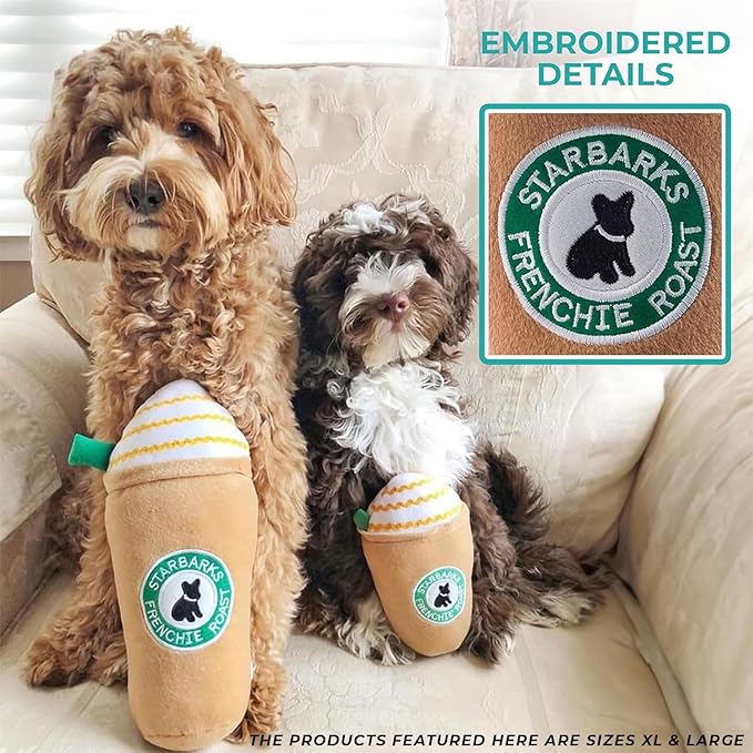Haute Diggity Dog Starbarks Frappawcino, Plush Designer Dog Toys with Interactive Squeaker, Stimulating Pet Enrichment, Machine-Washable & Safe Materials for All Breeds, Size Large