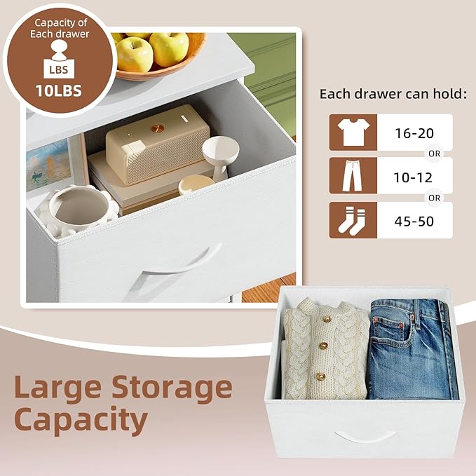 Somdot Tall Dresser for Bedroom, Chest of Drawers Storage Organizer,Steel, Non-Woven Fabric Drawers, Closet Bedside Living Room Entryway Hallway, 11.8"D x 16.5"W x 45.1"H (5 Drawers) White Leather, 1