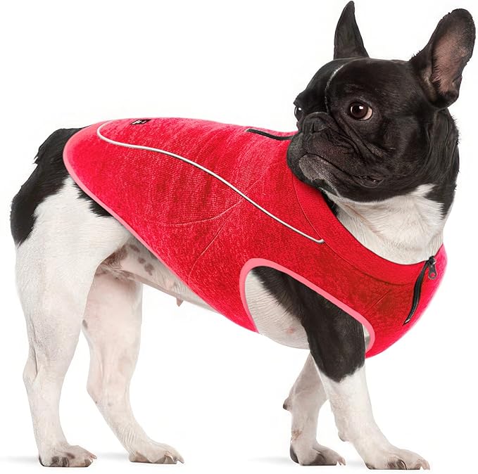 Insulated Fleece Sweater for Dogs | Lightweight Warm Dog Vest | Zipper Port for Harness | Cold Weather Winter Jacket | Rain Snow Repellant Coat | Adjustable for Small Medium Large Girl Dogs (Red/S)