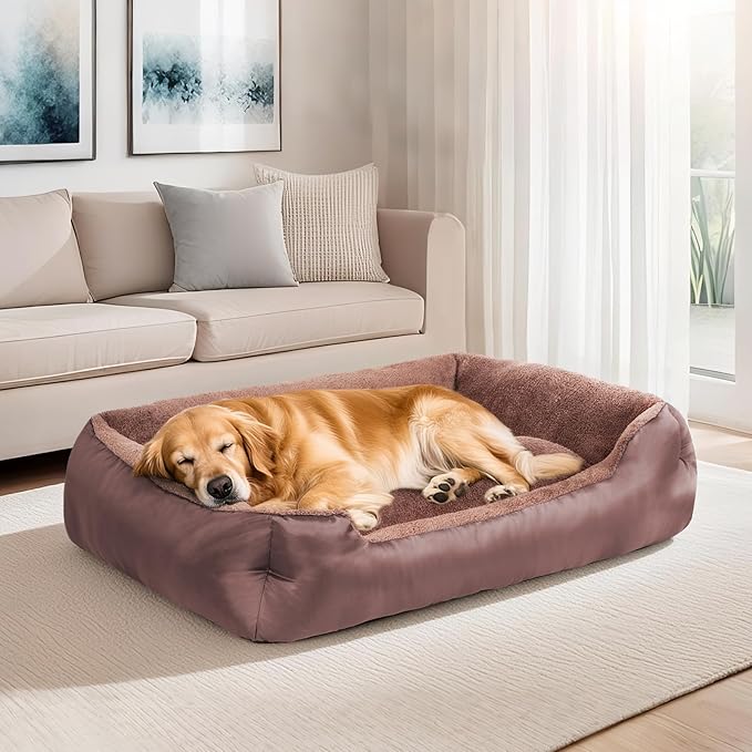 Large Dog Bed, Soft Calming Pet Bed Comfort Large Washable Dog Couch with Nonskid Bottom, Breathable, Brown