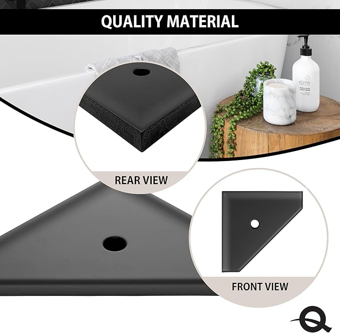 Questech 10" Corner Shower Shelf, Retrofit Shower Organizer for Tiled Walls, Corner Caddy Soap Dish Bathroom Storage, Geo Flatback, Graphite Black