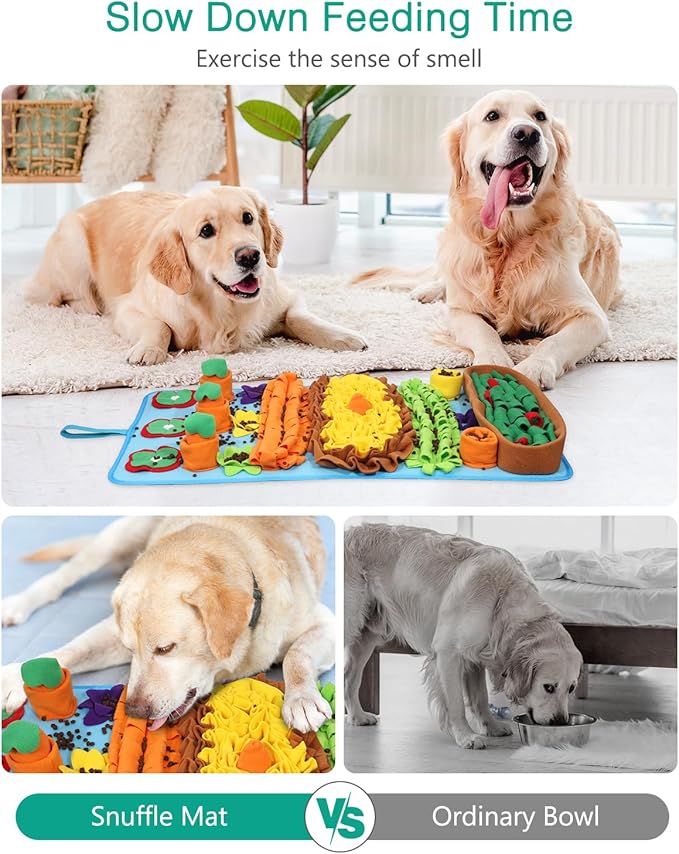 ORIA Snuffle Mat for Dogs, 32''x20'' Dog Puzzle Mat with 4 Squeaky Carrots, for Boredom, Mental Stimulation, Stress Relief, Slow Feeder Dog Treat Mat for Small Medium Large Dogs
