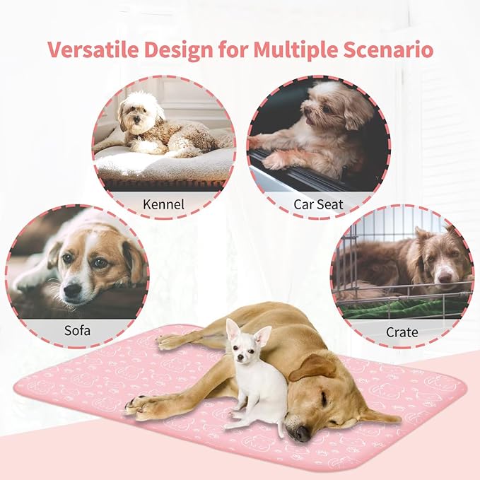 NWK Pack of 4 Pet Cooling Mat for Large Dogs -Q-Max>0.345 Ice Silk Cooling Mat for Dogs & Cats Portable & Washable Pet Cooling Blanket for Summer (4pcs, Pink Cat, 39'' X 27'' X 0.3'')