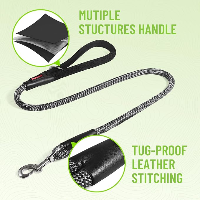 Black Heavy Duty Reflective Nylon Dog Leash with 200kg Pull Control, Padded No-Slip Handle & Zinc Alloy Lock for Medium to Large Dogs & Large Breeds, Ideal for Night Walking & Daily Training