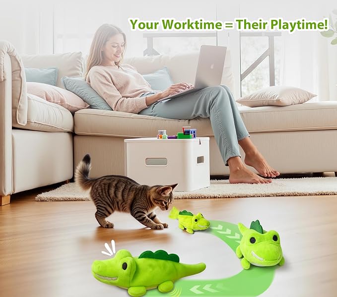 Peanut Tough Dog Toys for Aggressive Chewers - Indestructible Chew Toy Bone for M/L Breeds & 360° Random Movement, Tail Wagging & Catnip Stimulation - Electric Croc