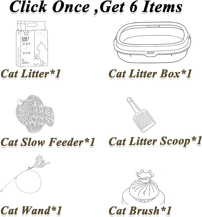 Suhaco Kitten Starter Kit for Indoor Kittens 7 Pcs Litter Box with Cat Litter & Litter Scoop Teaser Wand Licking Mat Bath Brush 7 in 1 Cat Litter Box (Blue)
