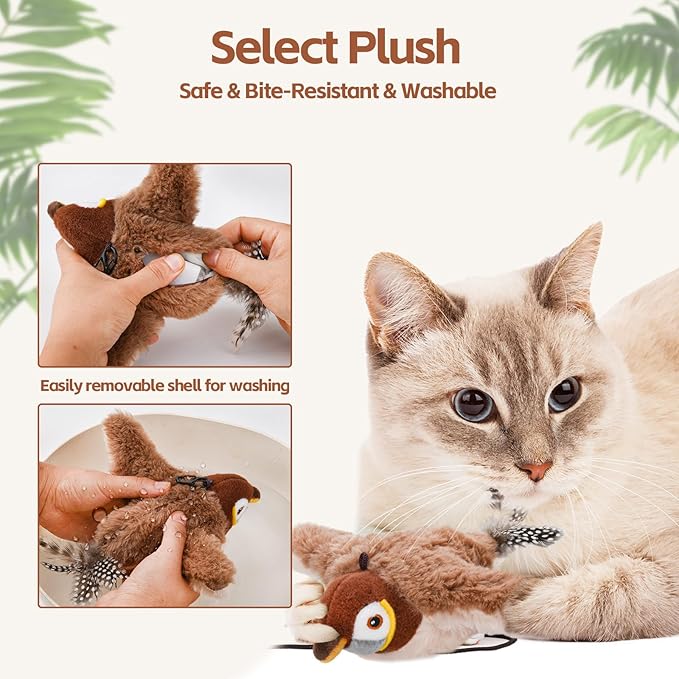 Flappy Bird Cat Toy for Indoor Cats, Chirping Flapping Wings Bird, Interactive Catnip Toys, Plush Kitten Exercise Toys (Sparrow)