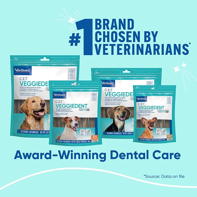 Virbac CET Veggiedent FR3SH Tartar Control Chews for Large Dogs Over 66 Pounds, Plant-Based Formula, 30 Count Bag