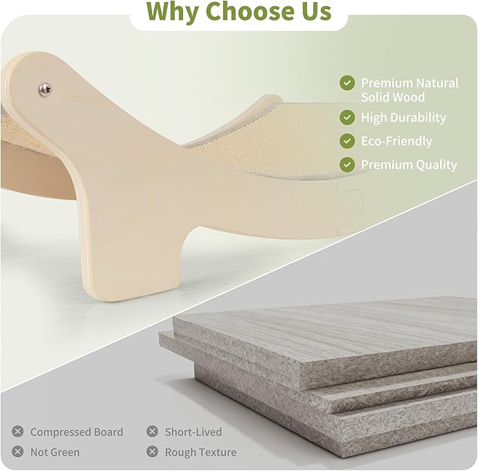 HOTEAGLE Sisal Cat Scratcher Pad Indoor -Natural Cat Hammock for Scratching and Lounging, Durable Wooden Cat Bed Ideal for Large/Small Cats（Extra Large）