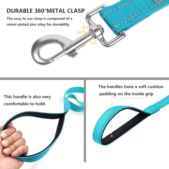 Dog Leash 6 FT Padded Handle Nylon Reflective Dogs Leashes for Small Dogs Sky Blue