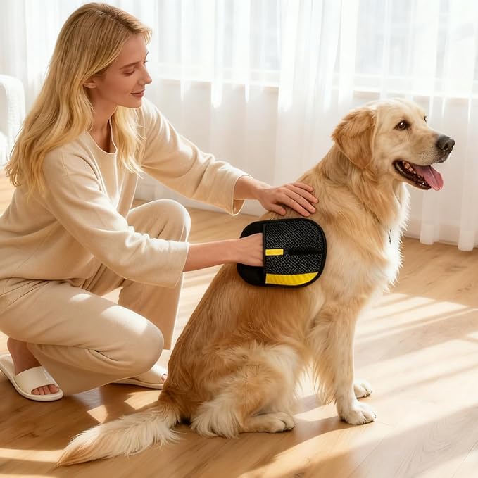 Pet Hair Removal Glove - Reusable Magic Brush Glove for Dog & Cat Hair Removal on Furniture, Car Seats, Clothes & Bedding (Black)