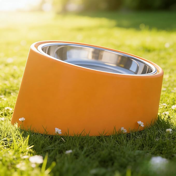 Slow Drinking - 15° Tilted Large Orange - 6.69" Diameter, Heavy-Duty Angled Feeder for Medium-Large Breeds