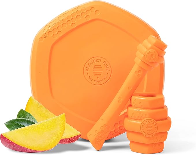 PROJECT HIVE ·PET COMPANY· - Sweet Mango Scented - Hive Dog Fetch Stick for Large Breeds - Dog Stick Toy - Floats in Water - Treat Dispenser Toy - Durable and Tough - Made in The USA