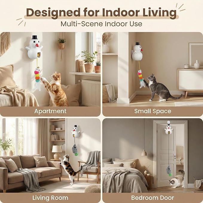 Luxelle Interactive Cat Toy for Indoor Cats, Automatic Hanging Cat Toy with 6.5ft Retractable Elastic Cord, Motion & Laser Play Modes, USB Rechargeable, Wall & Door Mount Toy