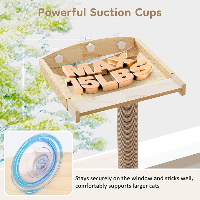 Cat Window Perch with Scratching Post, 47" Adjustable Window Perch for Large Cats with Hammock, Sisal Scratching Posts, Suction Cups, Multi-Level Cat Tree for Climbing, Sunbath, Bird Watching