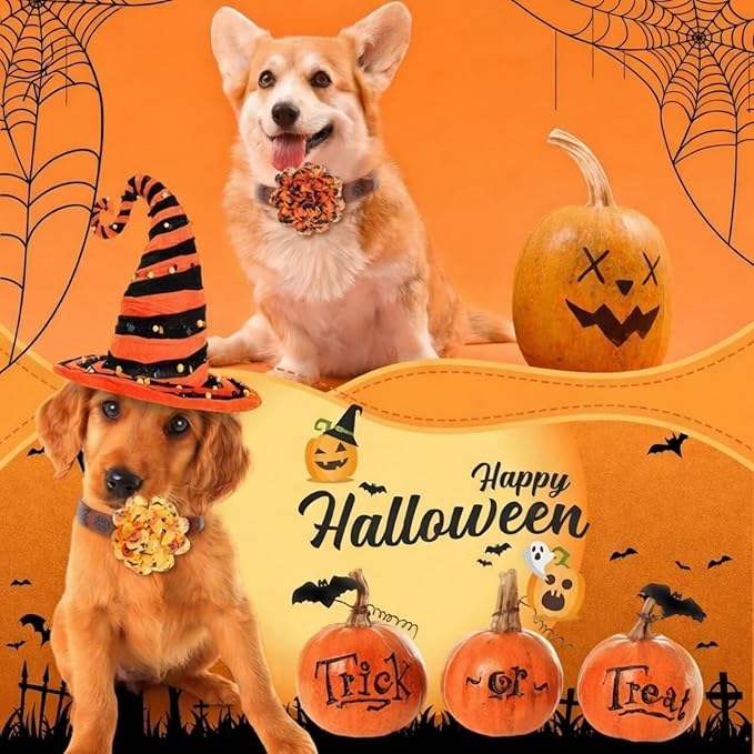50 Pieces Halloween Dog Collar Flowers Bulk Pumpkin Dog Charms Grooming Accessories Bow Tie Flower for Puppy Pets Cat Collar Attachment Embellishment Halloween Party Costume