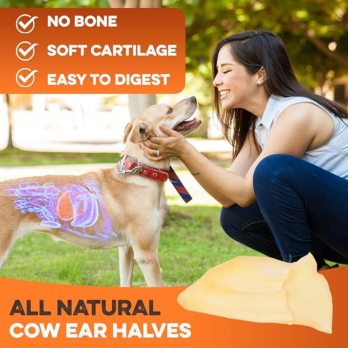 BRUTUS & BARNABY Cow Ears for Dogs – Halves 30 ct, Thick Cut, Grass-Fed Angus Beef, All-Natural No-Rawhide Dog Treat Alternative
