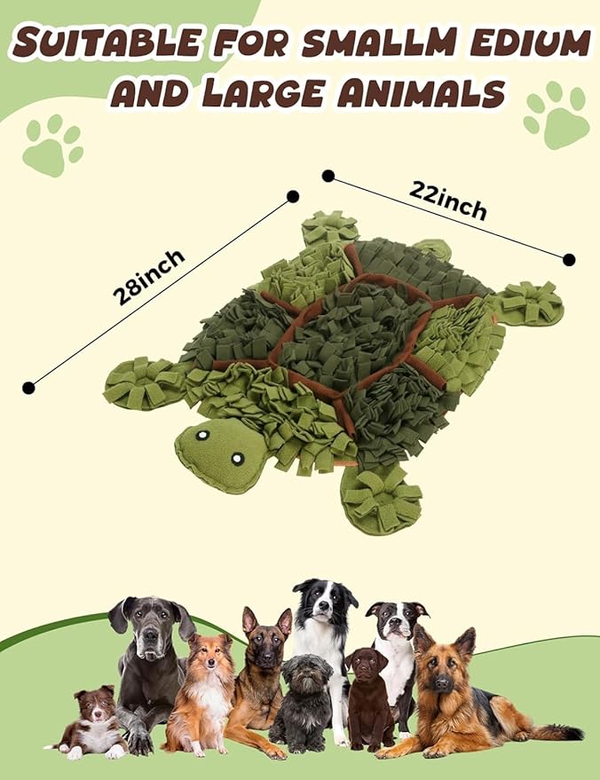 Dog Snuffle Mat Turtle Shape Large 28.8 x 22.8 Inch, Interactive Feeding Mat Slow Feeder for Dogs, Nosework Training Puzzle Mat for Small Medium Dogs (2 Pcs)