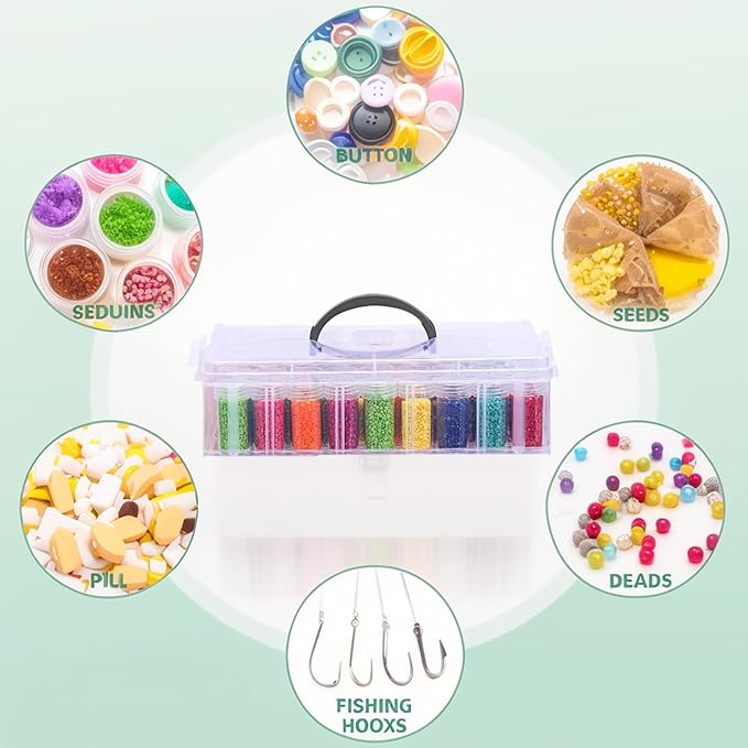Diamond Art Storage Container, 4-Tier Organizer with 200 Slots, Clear Plastic Case with Handle for Beads and Painting (1-Tier)