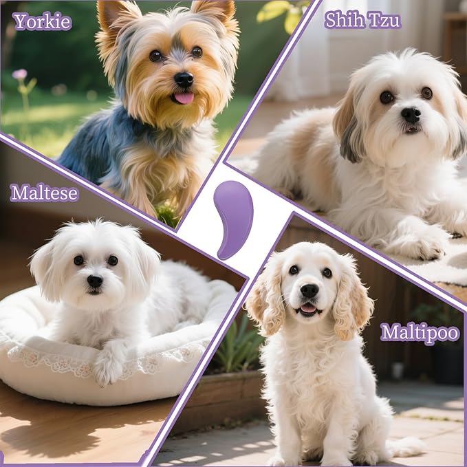 Comma-Shaped Small Dog Brush and Cleaning Comb, Fit for Yorkie, Shih Tzu, Maltese Maltipoo Pomeranian - Gentle Soft Bristles for Effortless Pet Hair Removal, Puppy Essentials (Purple）